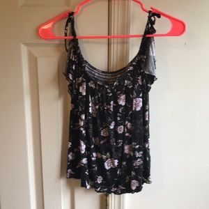 Tank top w/ shoulder ties, floral- size XS